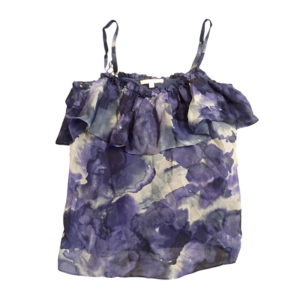 Rebecca Taylor Silk Cami Top Womens 2 Purple Floral Ruffle Watercolor 2235
